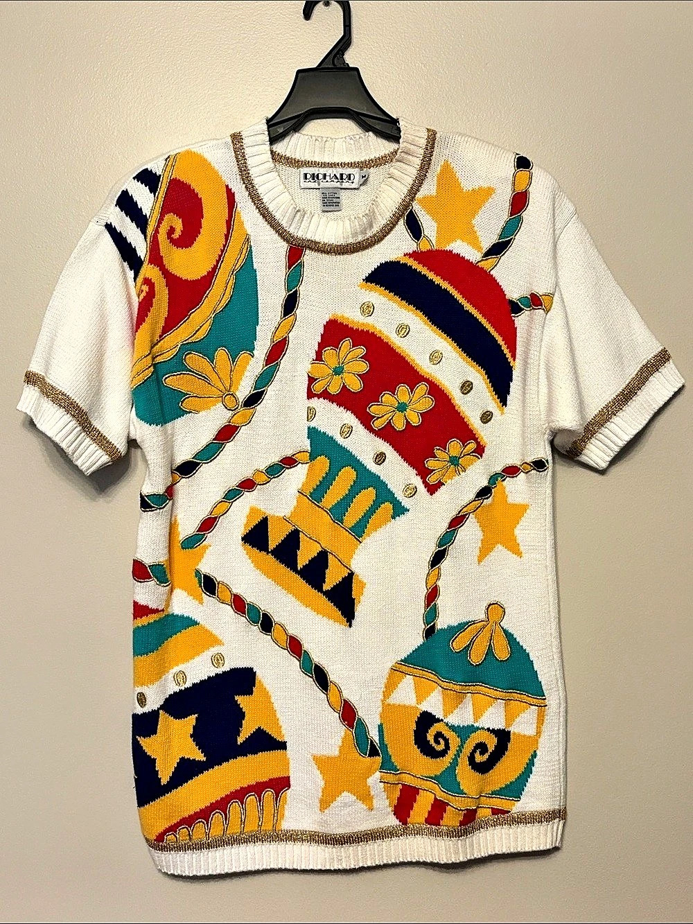 Vintage Richard and Company Multicolor Ornaments Graphic Sweater Tunic Size Medi